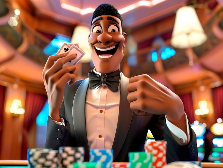 Dealer kasino langsung membagikan kartu di meja baccarat dalam siaran video poci99